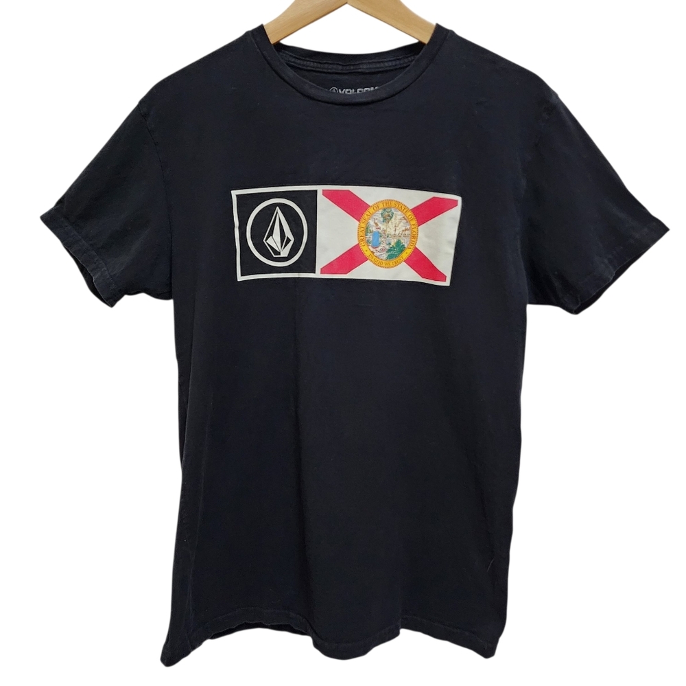 Volcom Florida State Flag GraphicTee T Shirt Mens M Black Red Cotton Short Slv